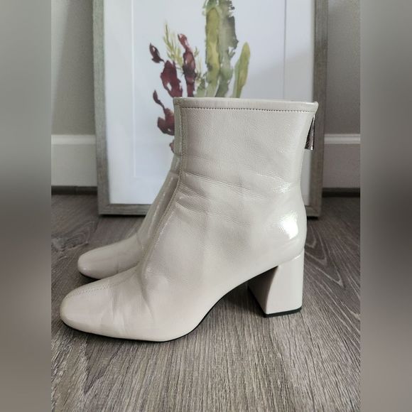 Zara Patent Faux leather Ecru Off White Booties sz 40 - Picture 6 of 10
